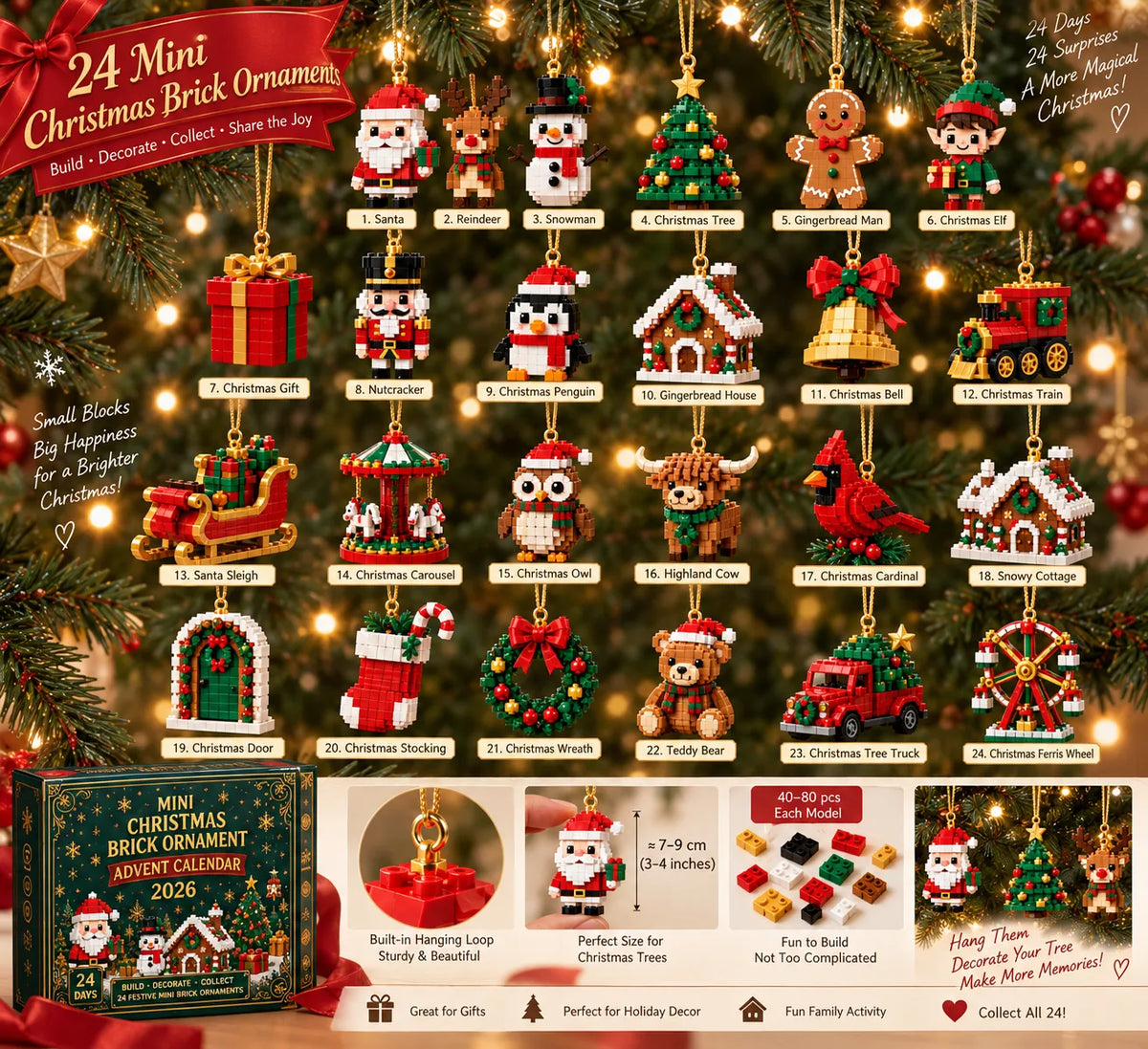Advent Calendar Building Set 24 Mini Brick Ornaments