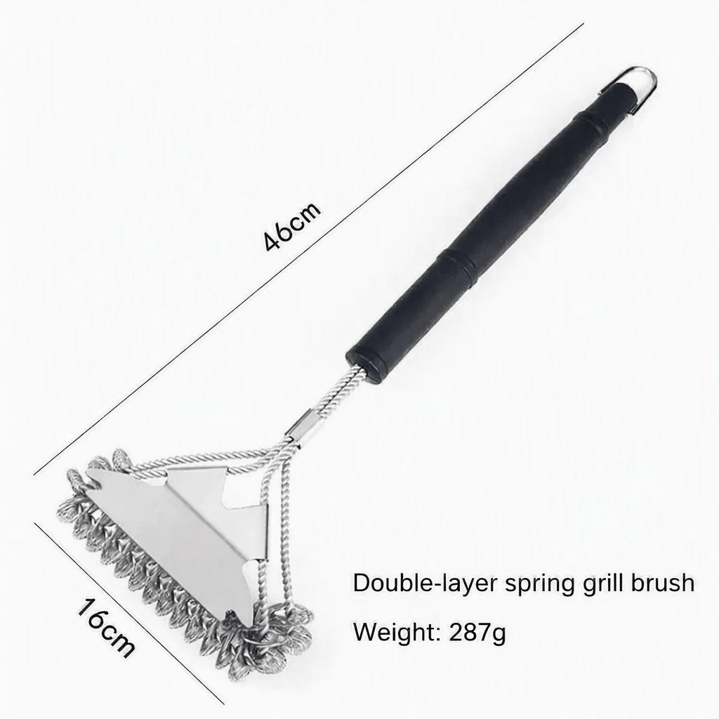 BBQ Grill Brush Bristle-Free Three-Head With Scraper