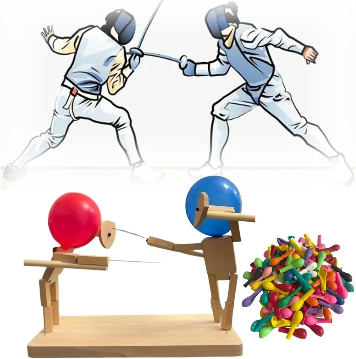 Balloon Duel Game Bamboo Figures Replaceable Balloon Heads