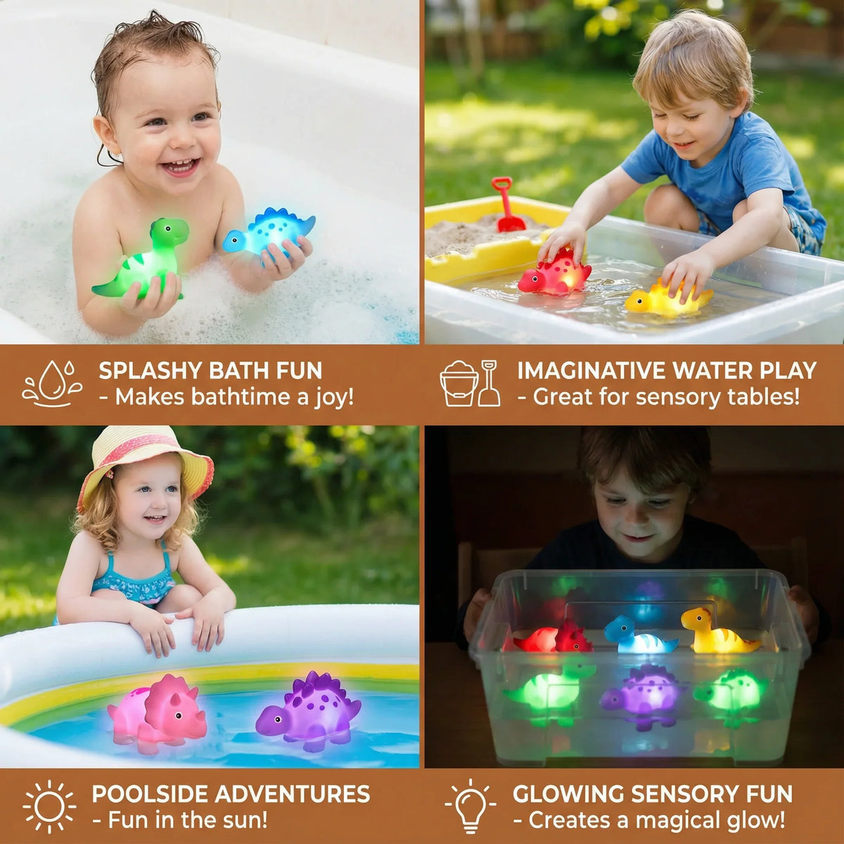 Bath Toy Dinosaur Color-Changing LED Waterproof BPA-Free