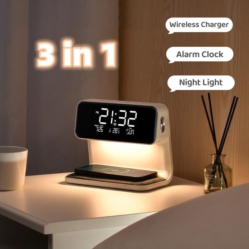 Bedside Lamp Alarm Clock Wireless Charging & Touch Dimming