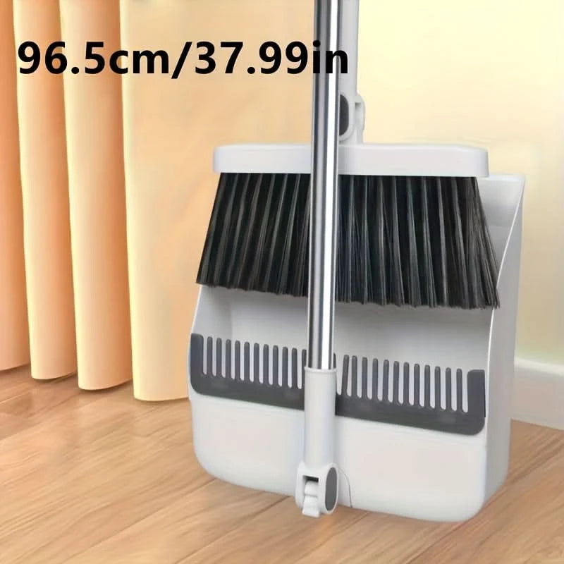 Broom And Dustpan Set Long Handle Upright Storage Dense Bristles