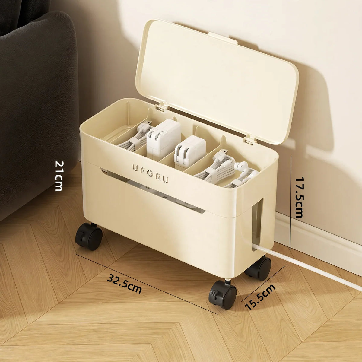Cable Organizer Box Double-Layer Rolling Holds 12 Cables