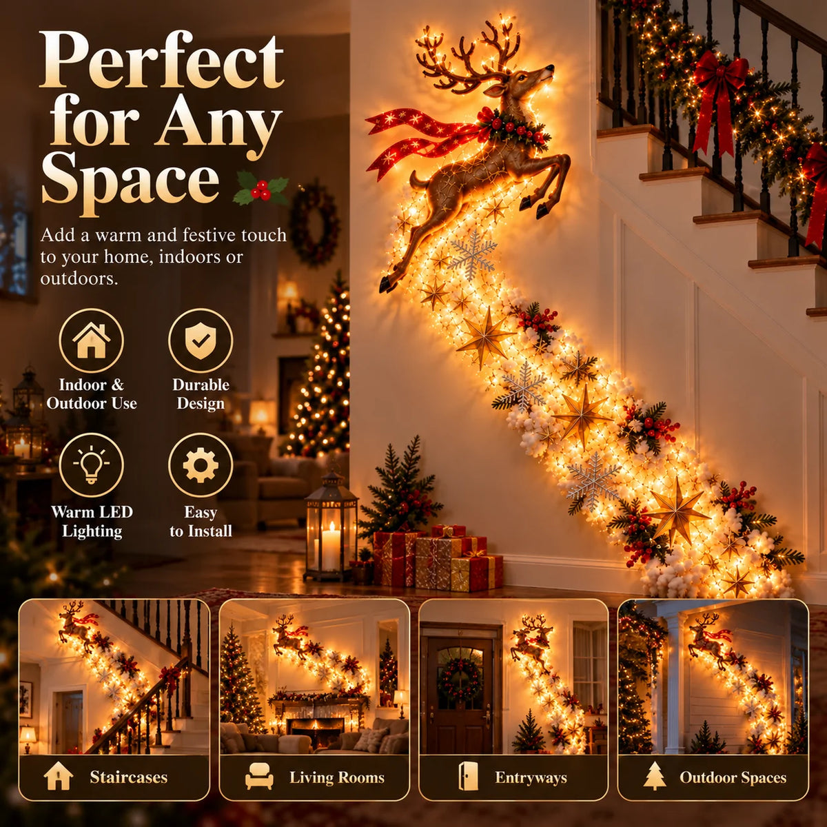 Christmas Wall Decoration Cascading Design Warm Golden Lights