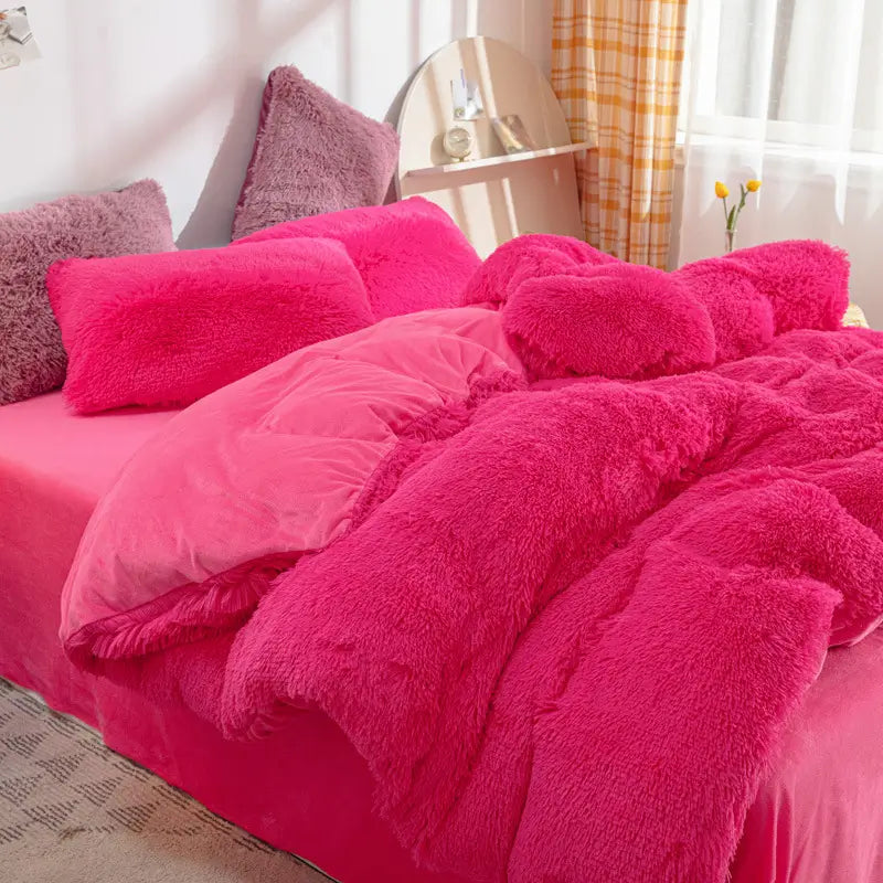 Comforter Set Plush Sherpa Fleece Machine-Washable Hidden Zipper