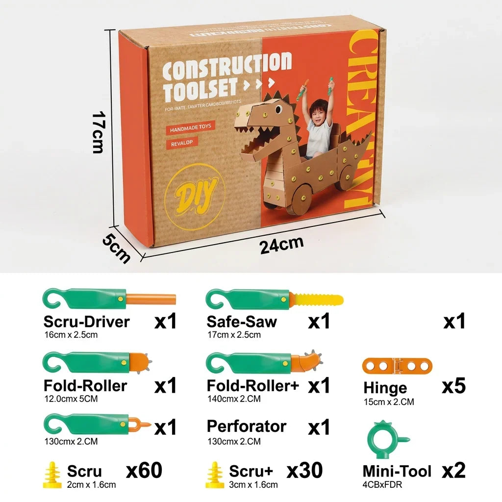 Construction Kit for Kids Cardboard STEM Set of 100 With Tools