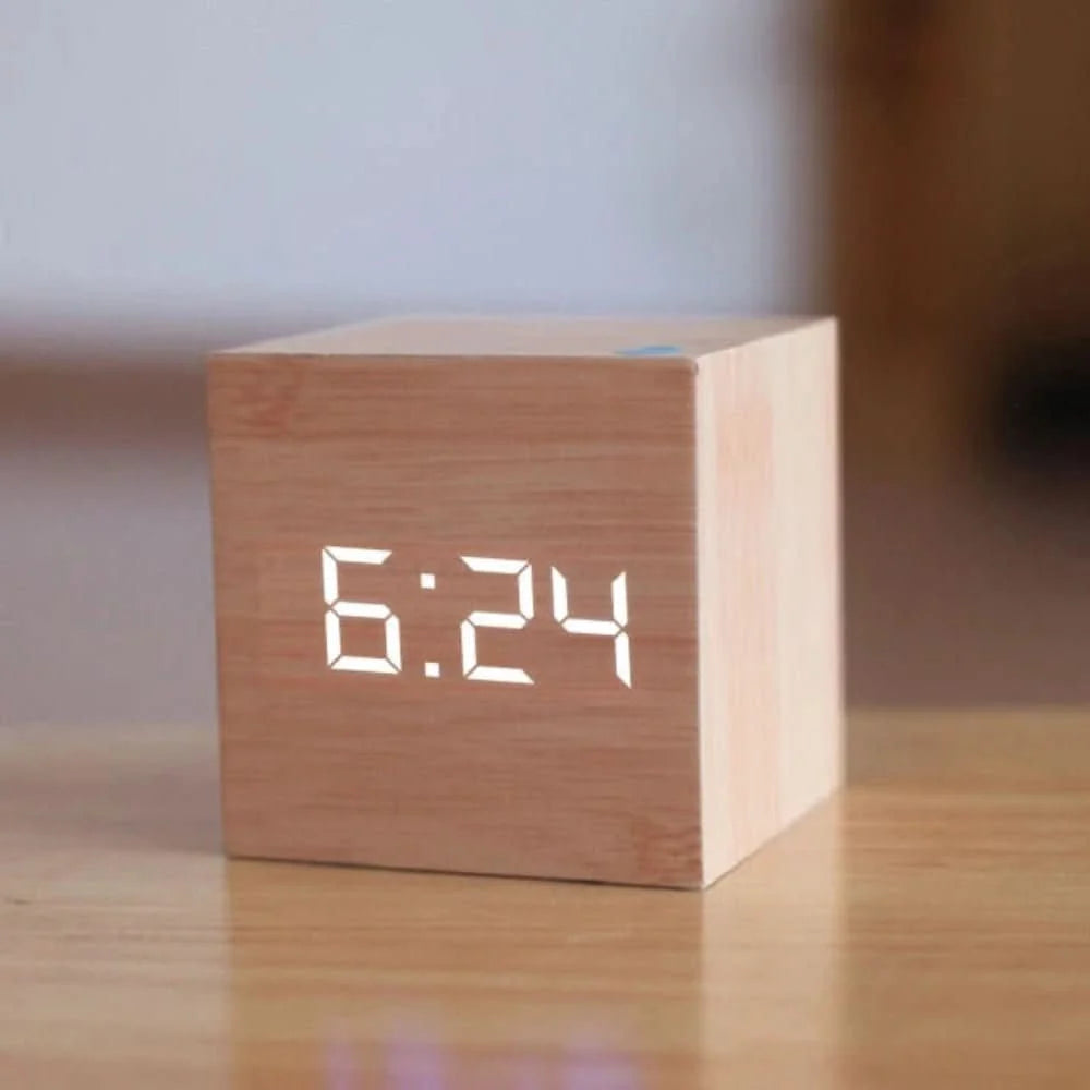 Digital Alarm Clock Compact Cube Display Temperature & Date