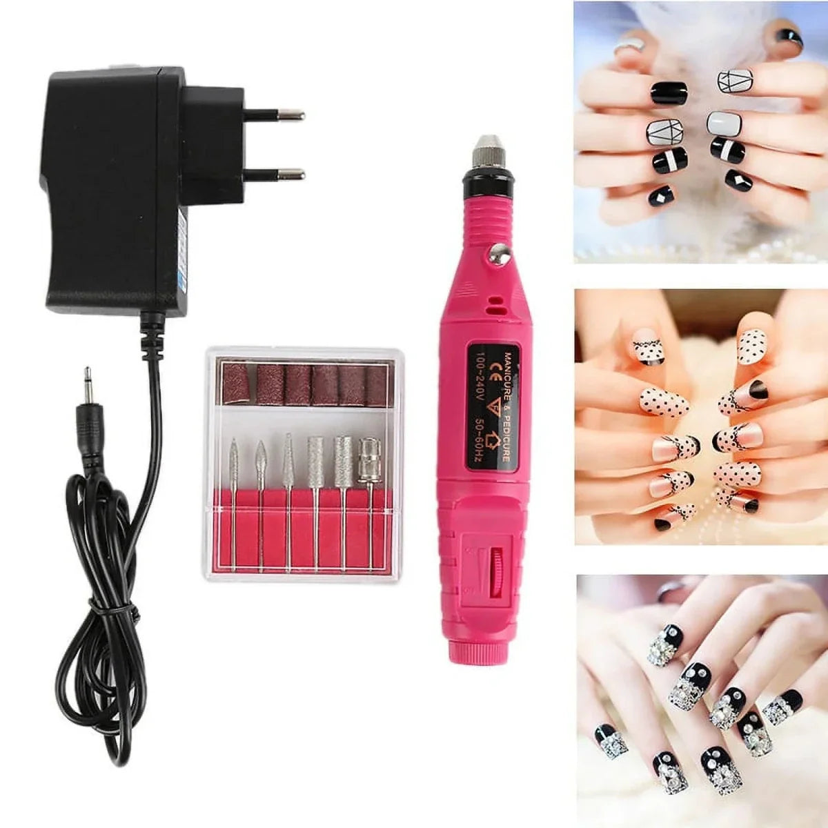 Electric Manicure & Pedicure Set 6 Attachments Adjustable Speed