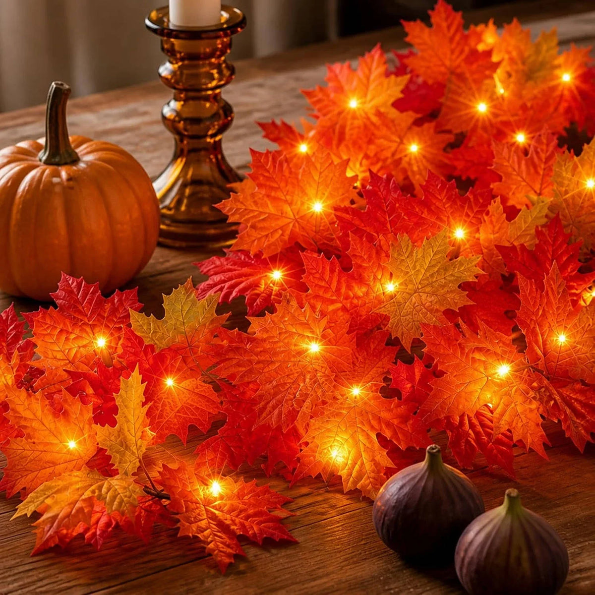 Fall Garland With Lights 50 Orange Bulbs 9 Ft