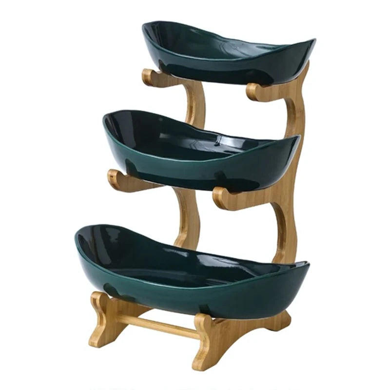 Fruit Bowl Tiered Bamboo Frame Removable Bowls
