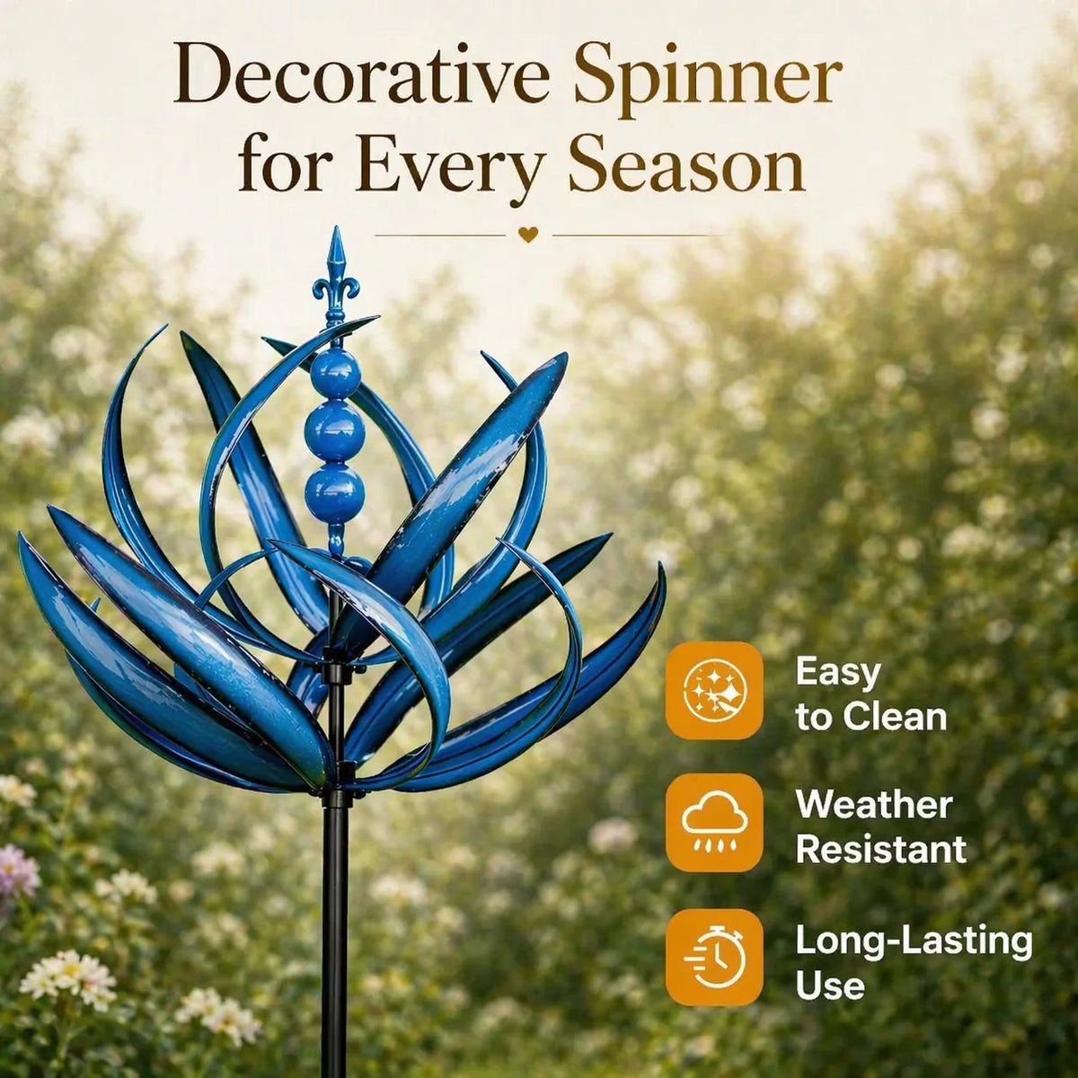 Garden Wind Spinner Metal Lotus Design 35.4 Inch