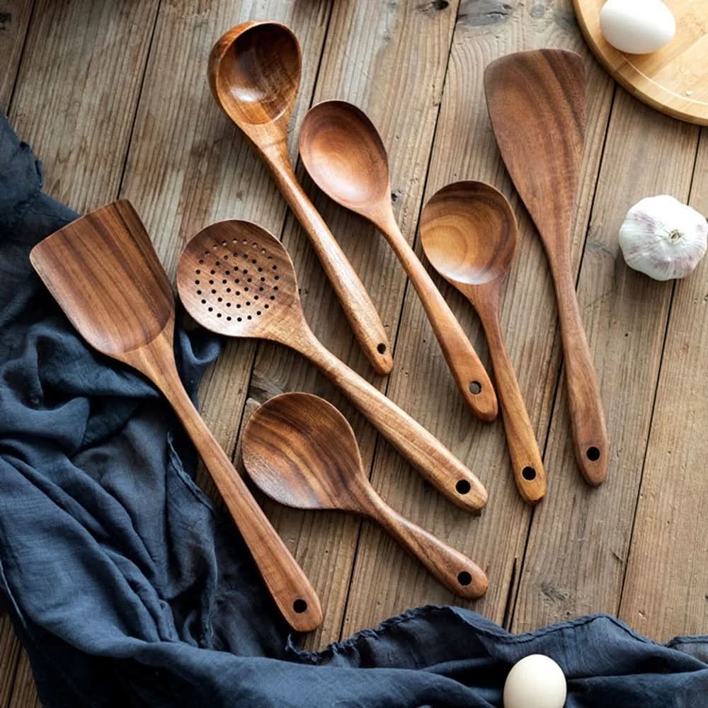 Kitchen Utensil Set Teak Wood Heat-Resistant Set of 10