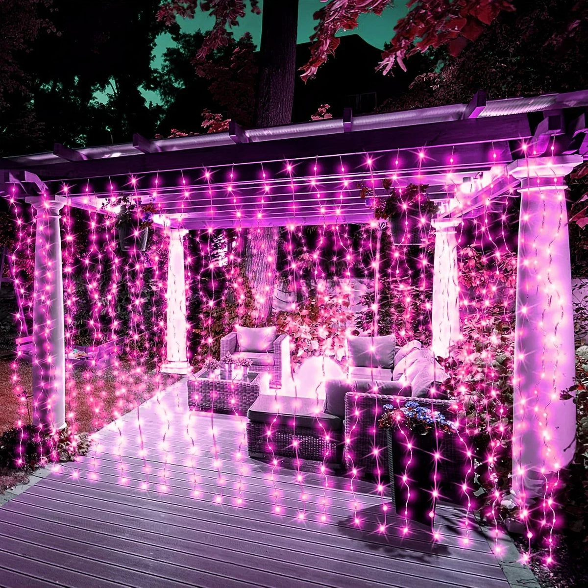 LED Curtain Lights USB Type-C 8 Lighting Modes Remote Control