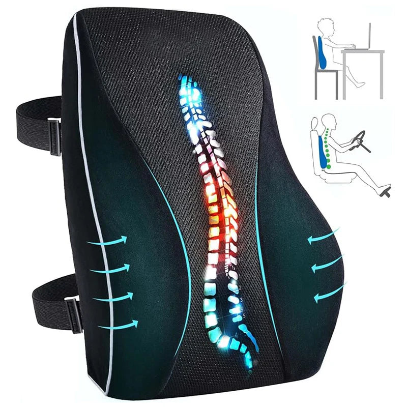 Lumbar Support Cushion Memory Foam Dual Straps