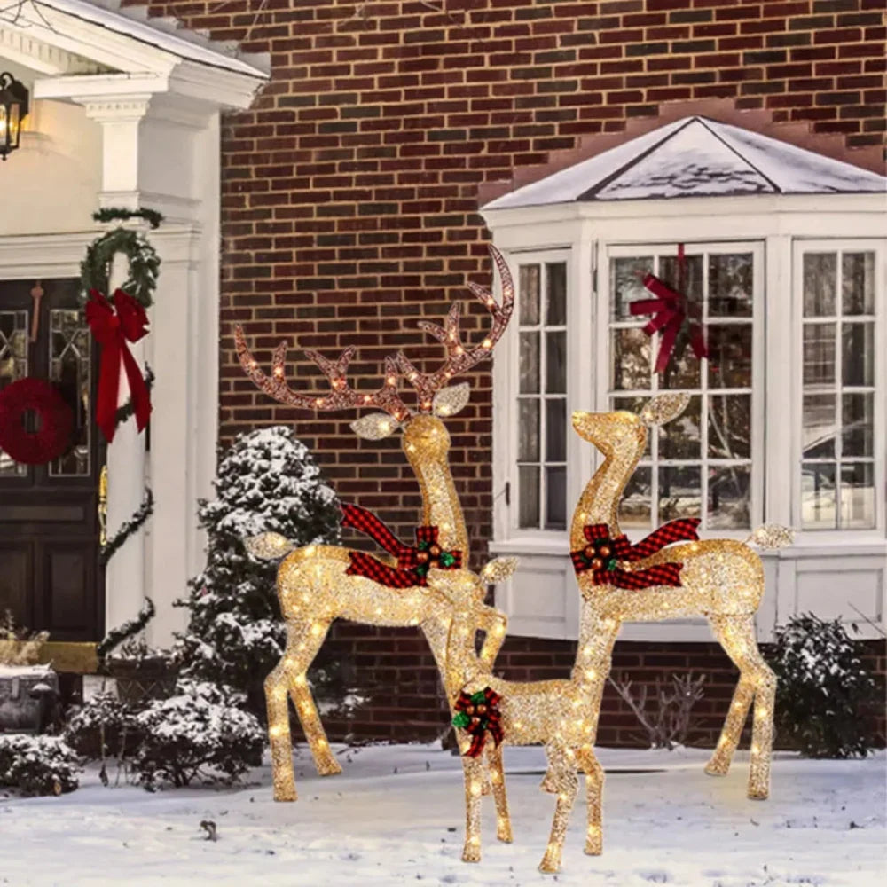 Outdoor Reindeer Decorations Warm White LED Set of 3 Water-Resistant
