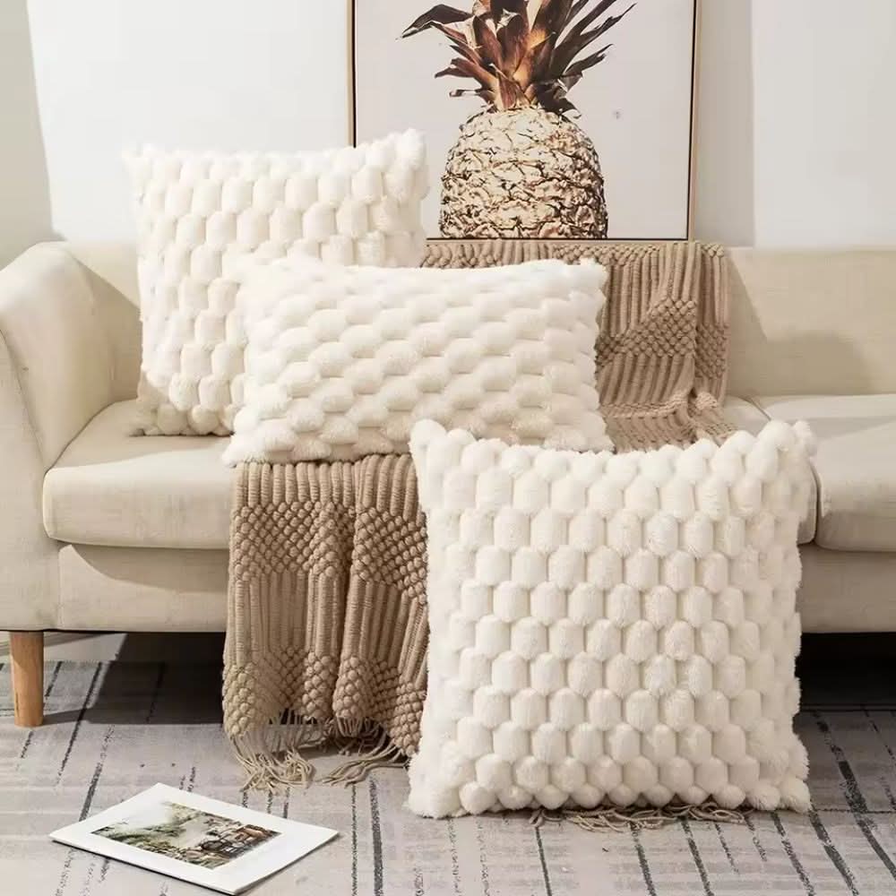 Pillow Cover 3D Grid Plush Machine Washable