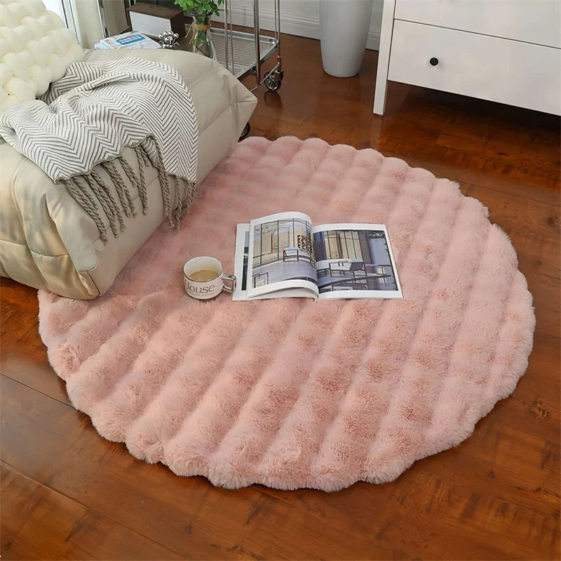Round Rug High-Pile Faux Fur Non-Slip Machine-Washable