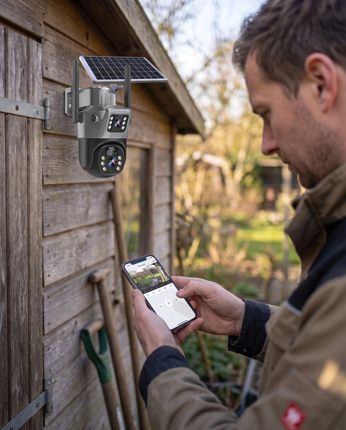 Security Camera Solar-Powered Dual-Lens 4K PTZ