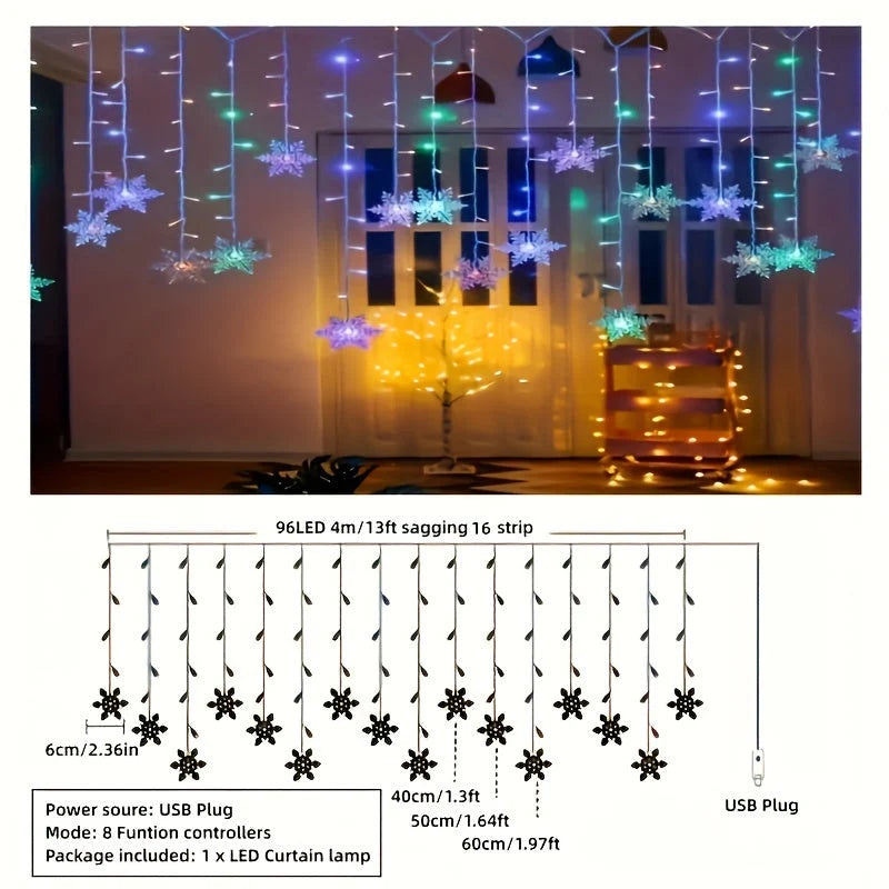Snowflake String Lights USB Powered 13.1 Ft