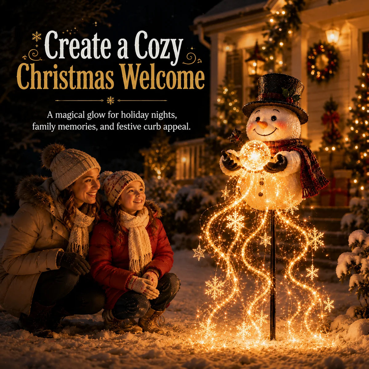 Snowman Garden Light Solar-Powered Cascading Snowflakes
