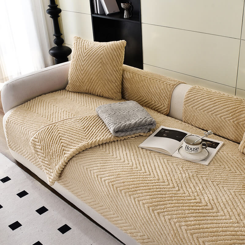 Sofa Cover Plush Velvet Non-Slip Machine-Washable Herringbone Texture