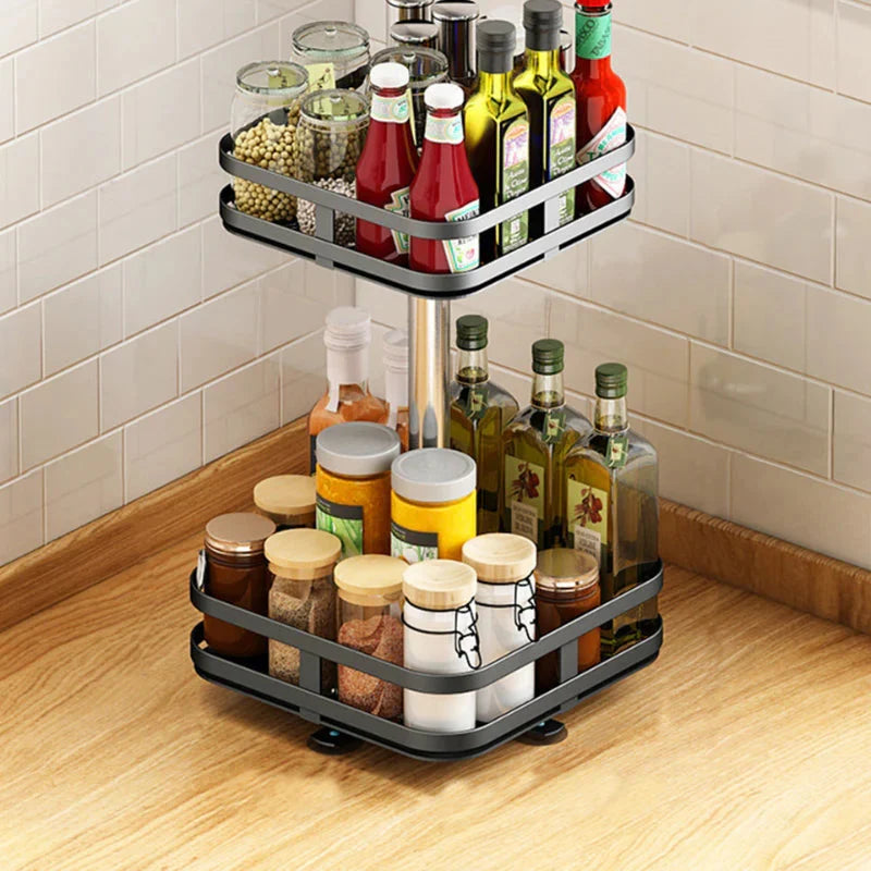 Spice Rack Organizer Stainless Steel 360° Rotating Adjustable Shelves