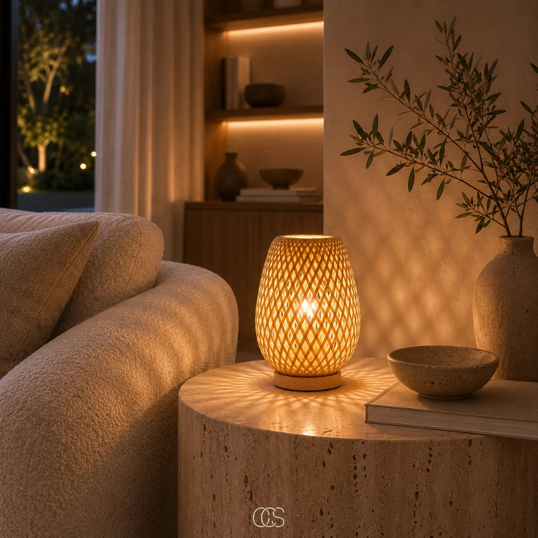 Table Lamp Handwoven Bamboo USB Rechargeable Dimmable LED