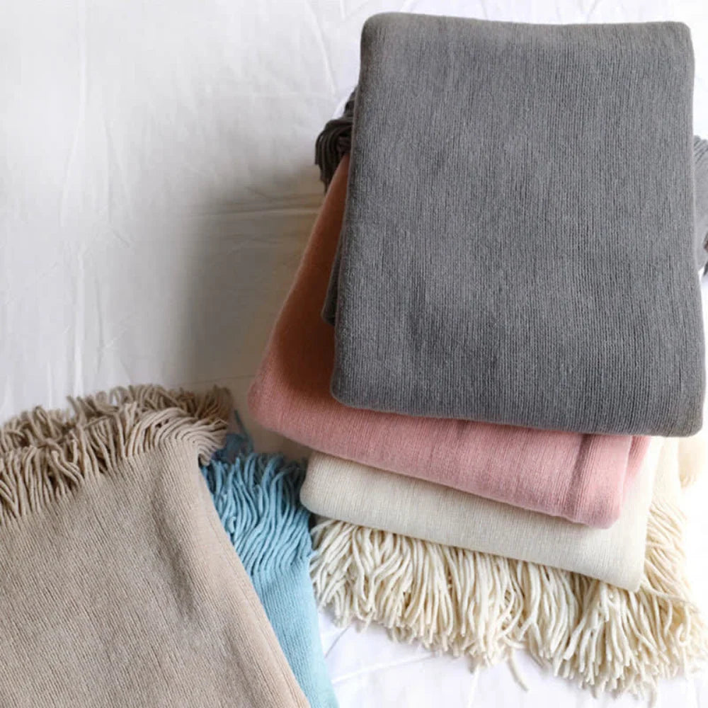Throw Blanket Chunky Knit Acrylic Fringe Machine Washable