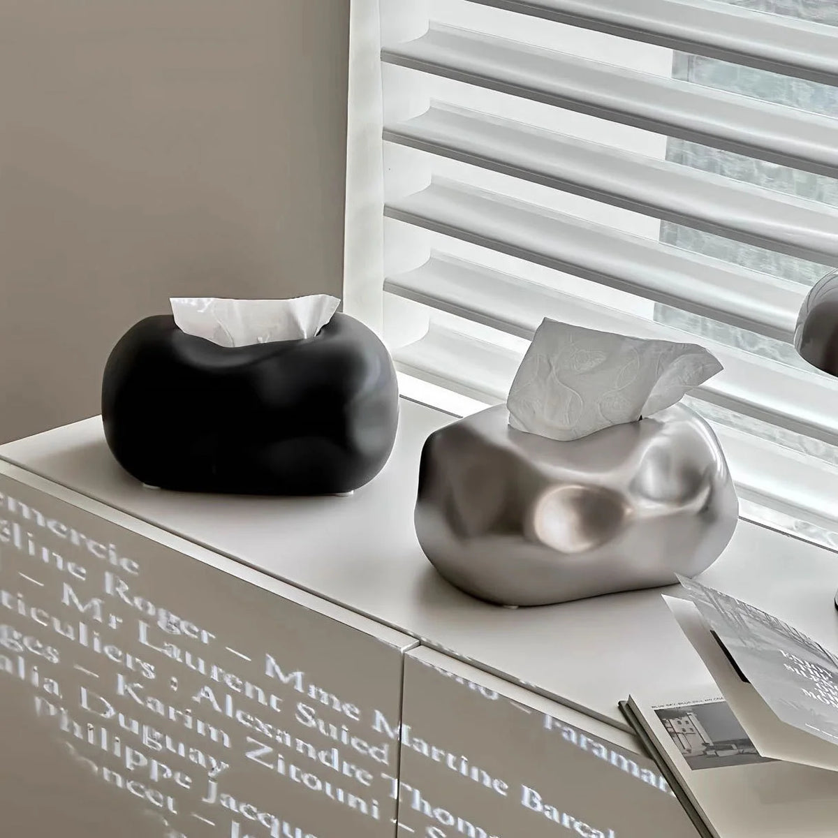 Tissue Box Cover Matte Resin Pebble-Shaped Non-Slip Feet