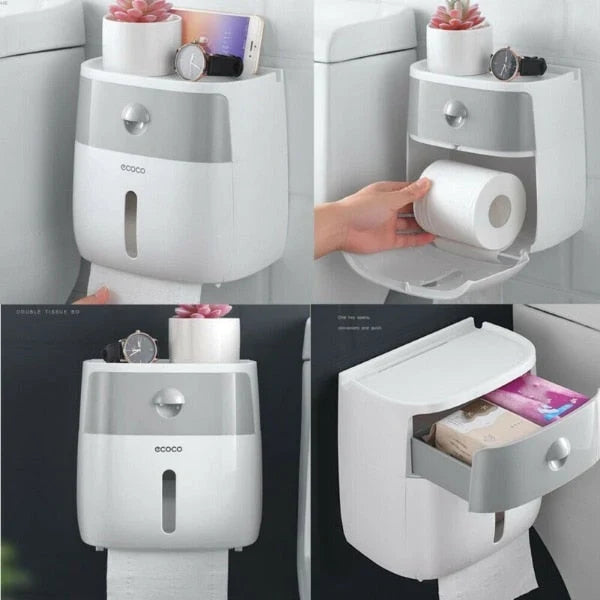 Toilet Paper Holder Waterproof Wall-Mounted With Towel Storage