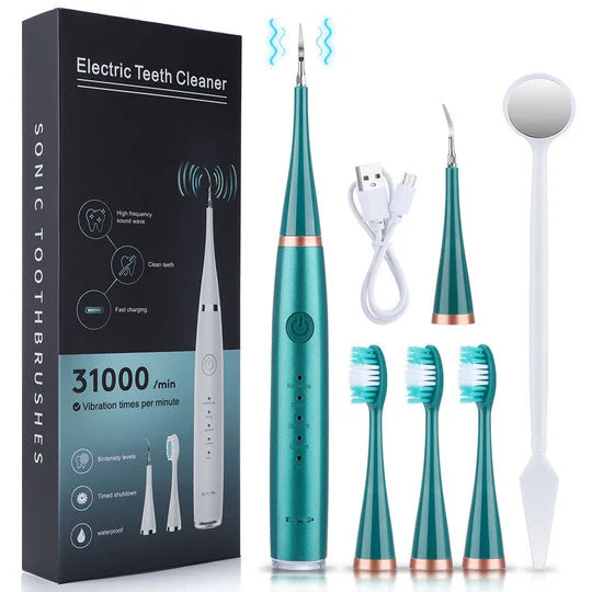 Tooth Cleaner Ultrasonic 5 Adjustable Levels 3 Interchangeable Heads