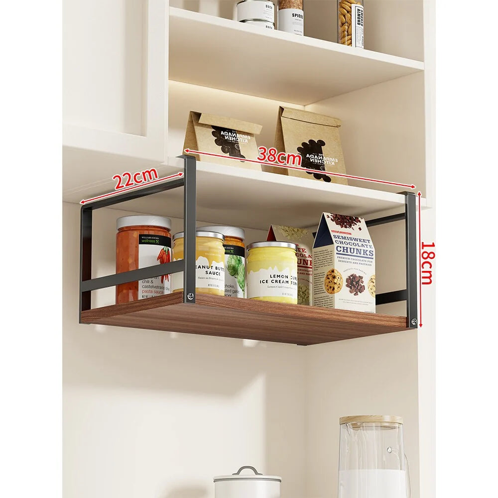 Under-Shelf Kitchen Storage Rack Pull-Out Sliding Wood Base