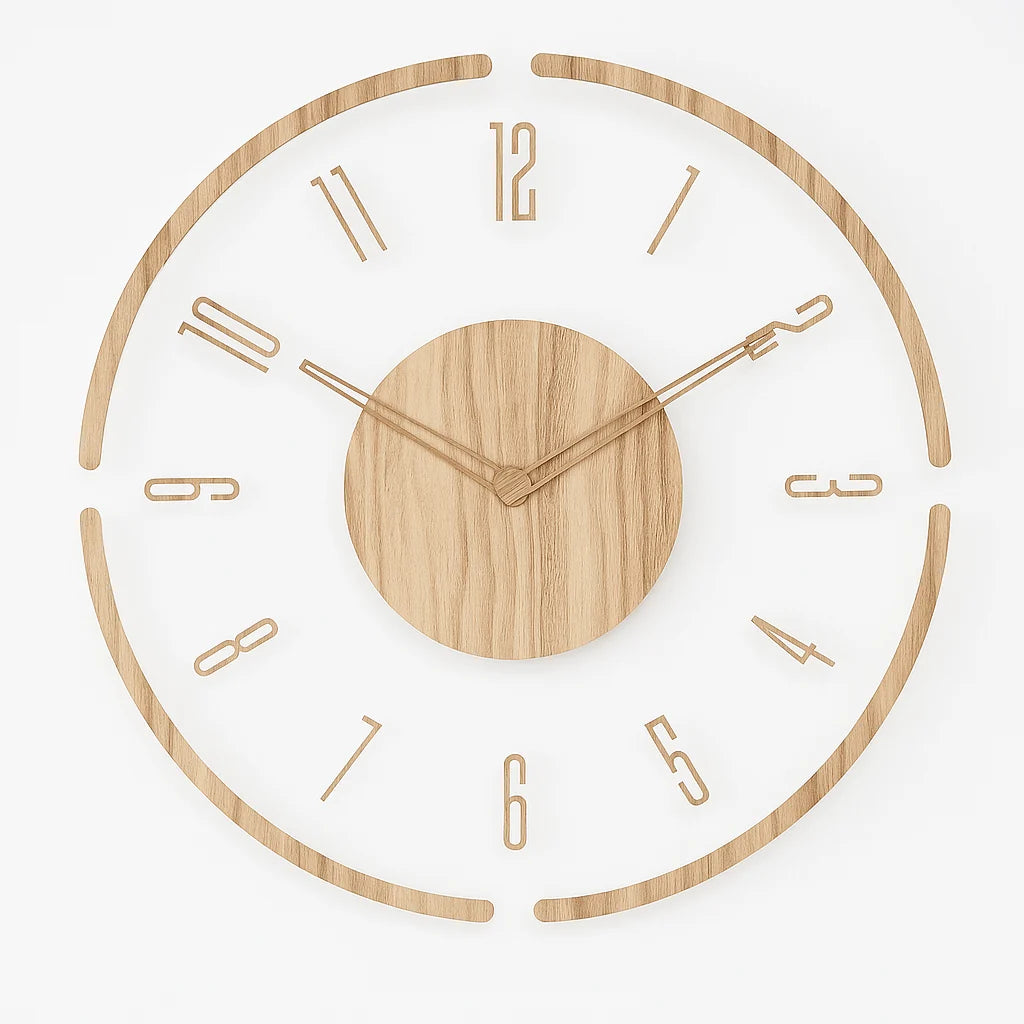 Wall Clock Natural Wood Silent Quartz Easy-Read Dial