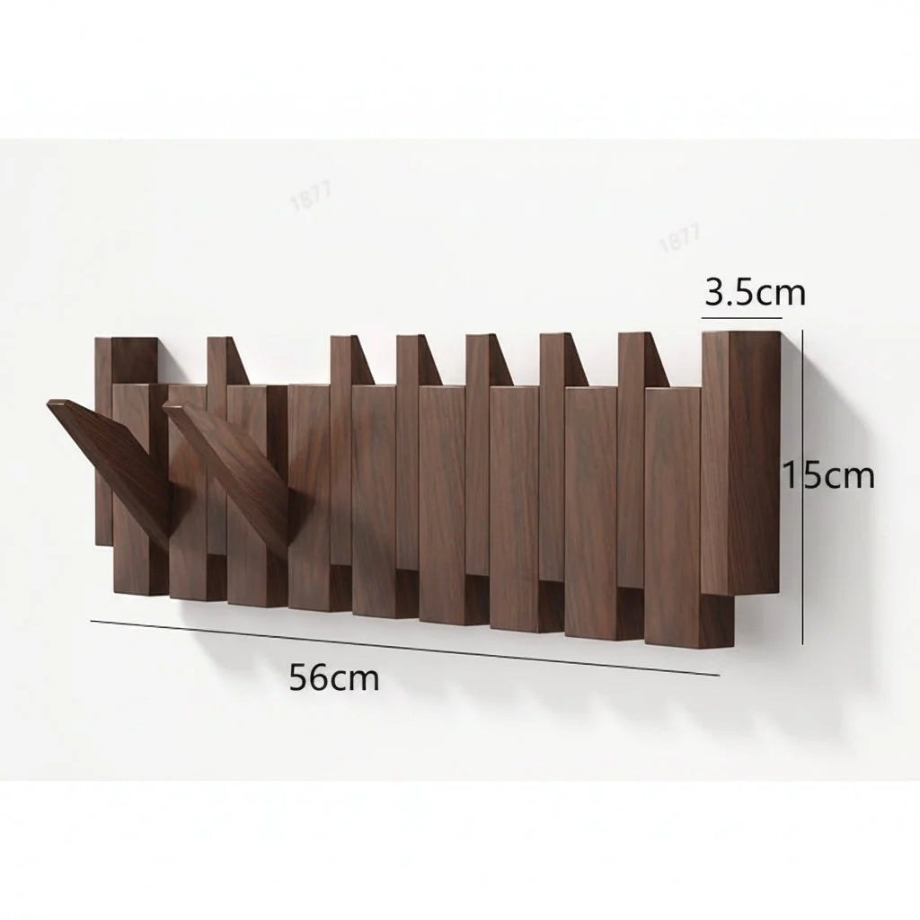 Wall Coat Rack Wooden Folding Hooks Space-Saving Piano Design