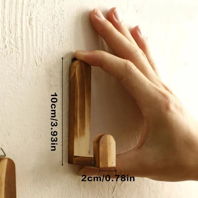 Wall Hook Set Natural Wood 4-Piece Space-Saving