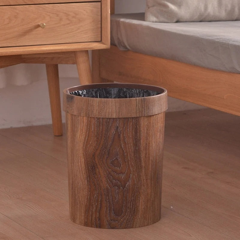Waste Bin Wood-Look Finish Concealed Bag Edge 2.1 Gallon