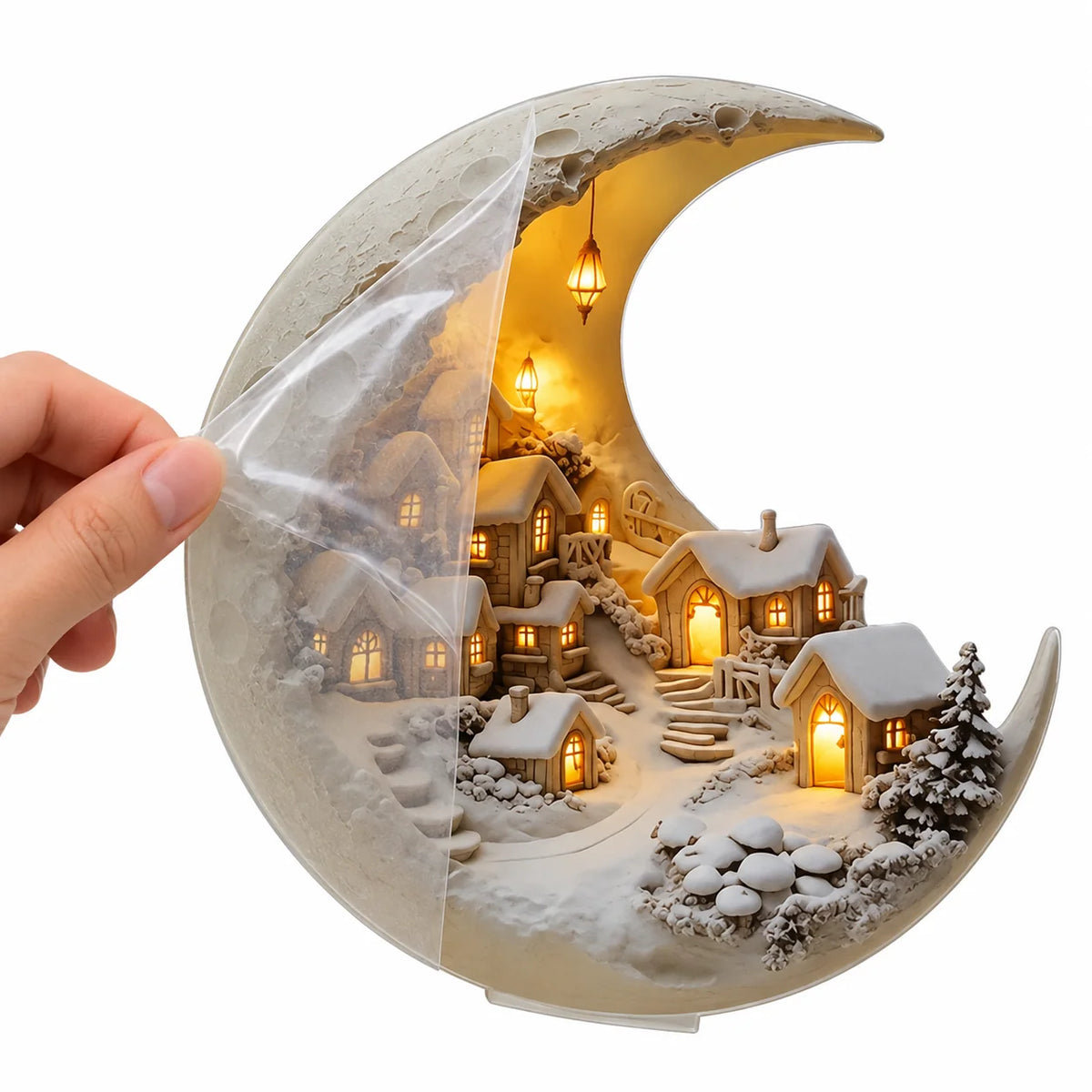 Winter Village Decoration Acrylic Crescent Moon Design