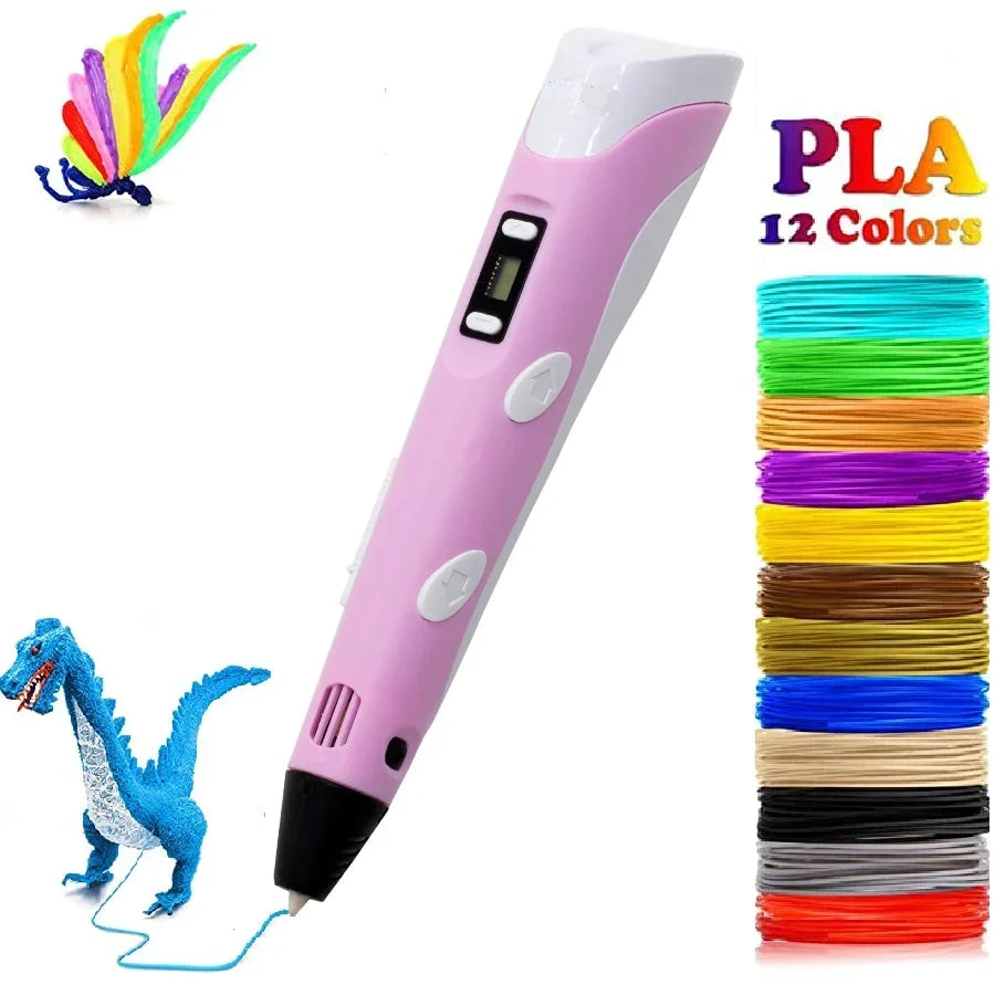 3D Pen Adjustable Temperature & Speed 12-Piece Filament Set