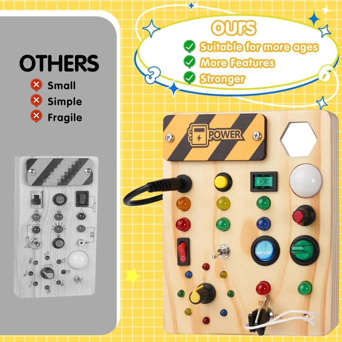 Activity Board Wooden LED Lights & Switches