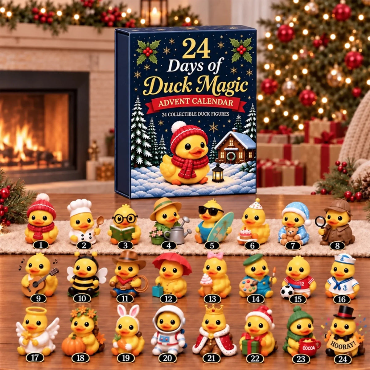 Advent Calendar 24 Festive Duck Figures For Christmas Countdown