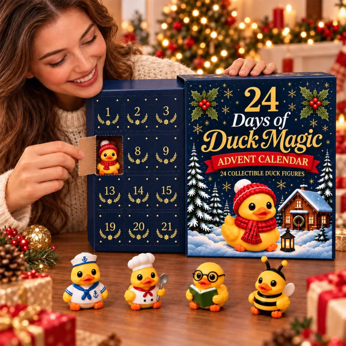 Advent Calendar 24 Festive Duck Figures For Christmas Countdown