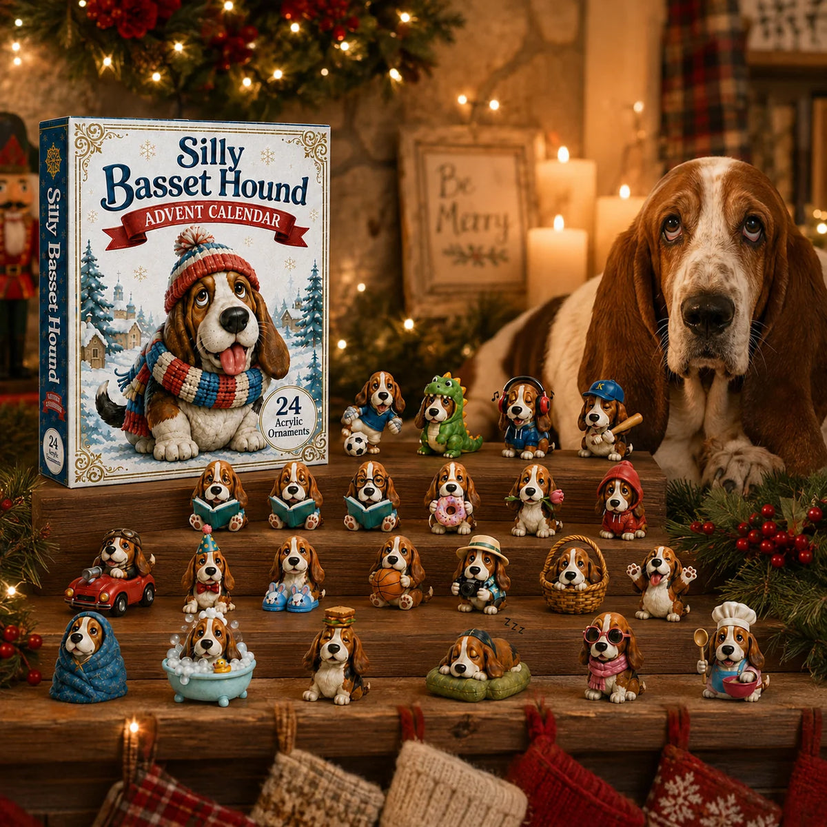 Advent Calendar Basset Hound Acrylic Ornaments Set of 24
