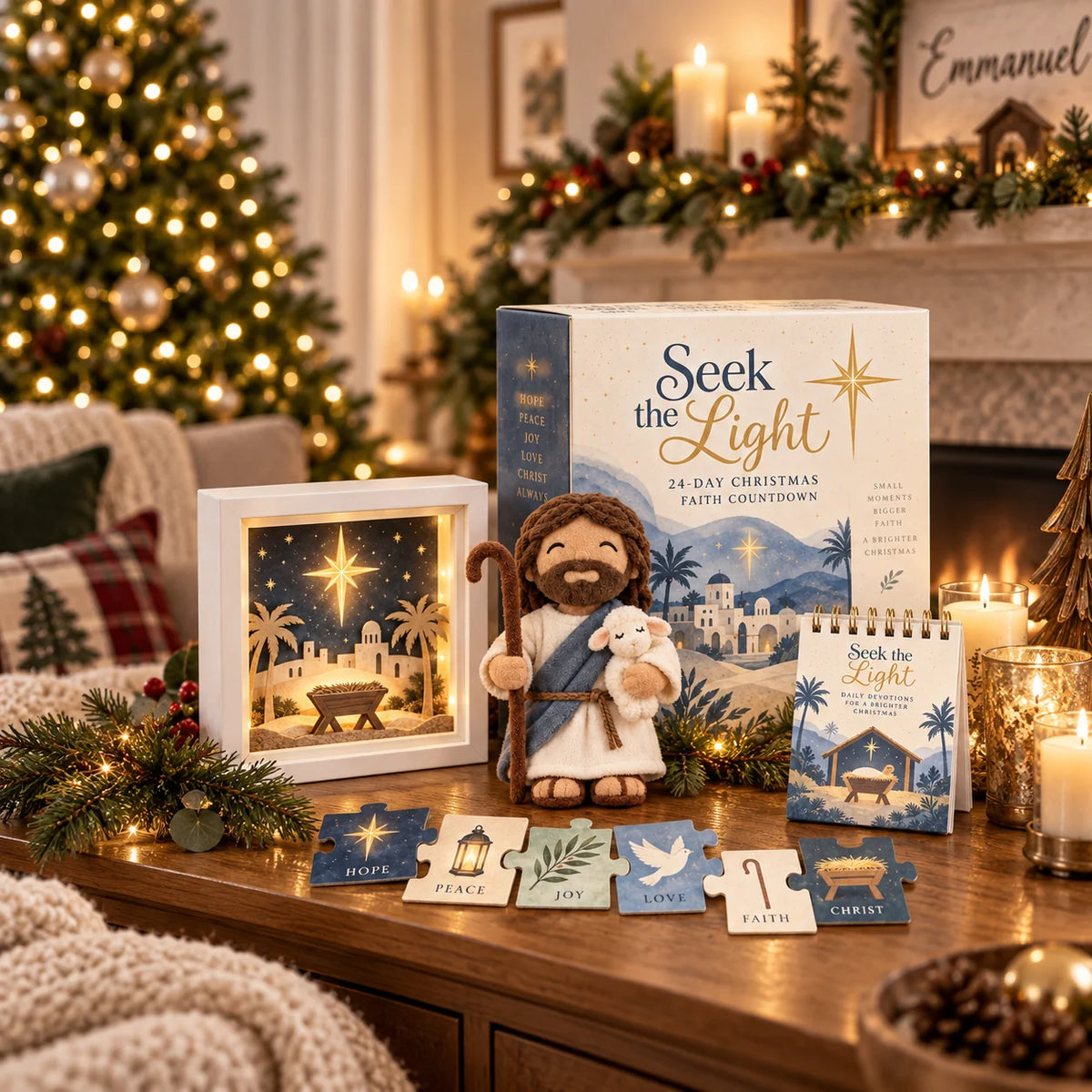 Advent Calendar Christian 24-Day Countdown With Illuminated Nativity