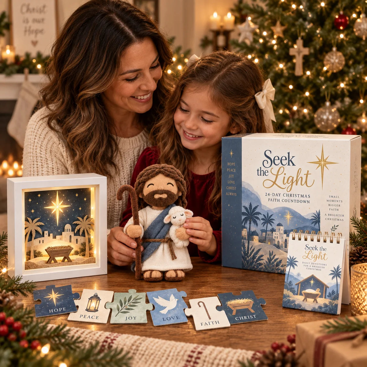Advent Calendar Christian 24-Day Countdown With Illuminated Nativity