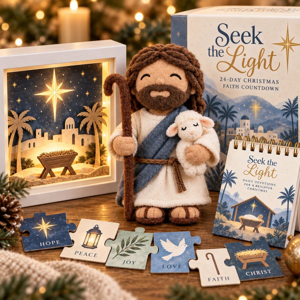Advent Calendar Christian 24-Day Countdown With Illuminated Nativity