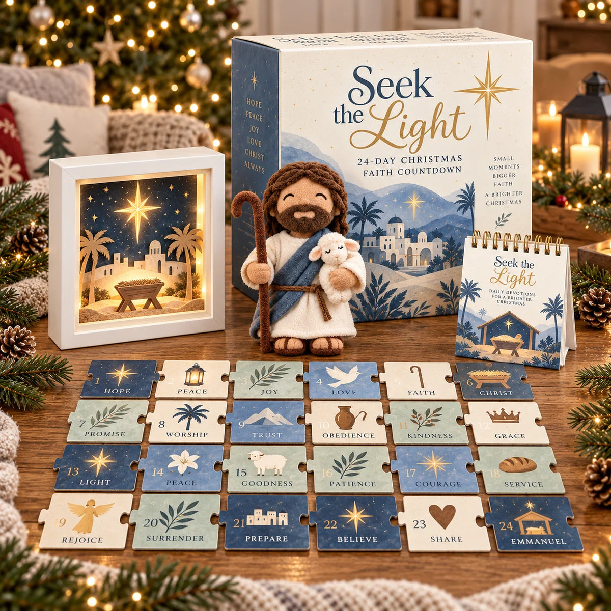 Advent Calendar Christian 24-Day Countdown With Illuminated Nativity