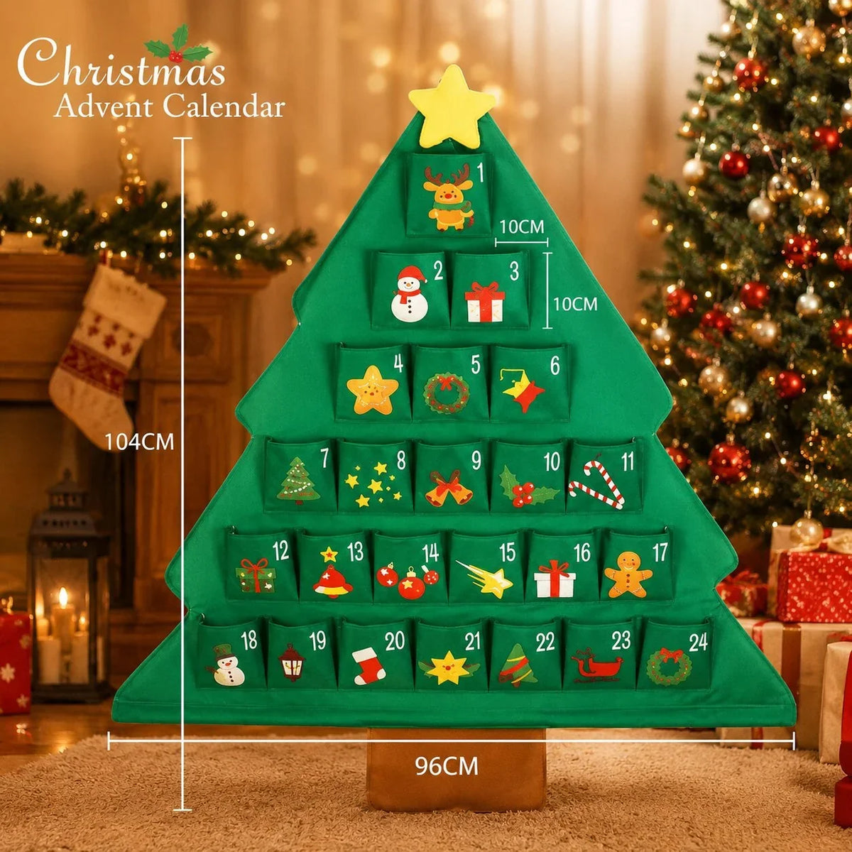 Advent Calendar Christmas Tree 24 Refillable Fabric Pockets