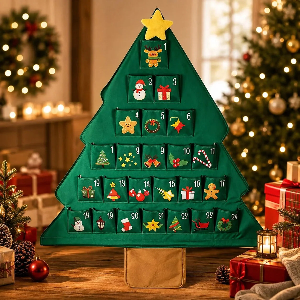 Advent Calendar Christmas Tree 24 Refillable Fabric Pockets