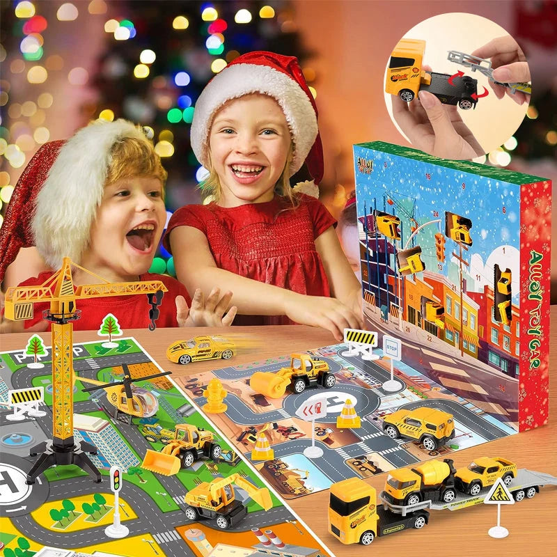 Advent Calendar Construction Vehicles & Play Board for Kids