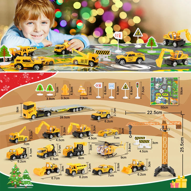 Advent Calendar Construction Vehicles & Play Board for Kids